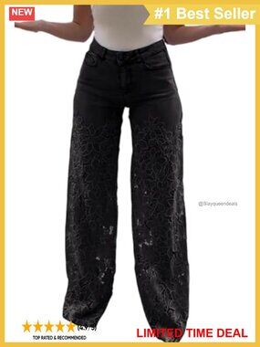 High Waisted Wide Leg Jeans Lace Patchwork Floral Denim Pants
